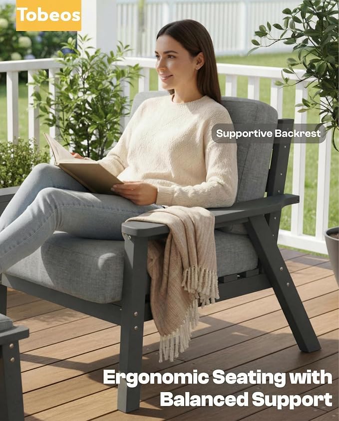 7 Piece HDPE Outdoor Furniture Set with Gray Cushions (Gray Frame) | All-Weather HDPE, Modular Design, Extra-Deep Seating, Thick Cushions, Ideal for Backyard, Deck & Porch