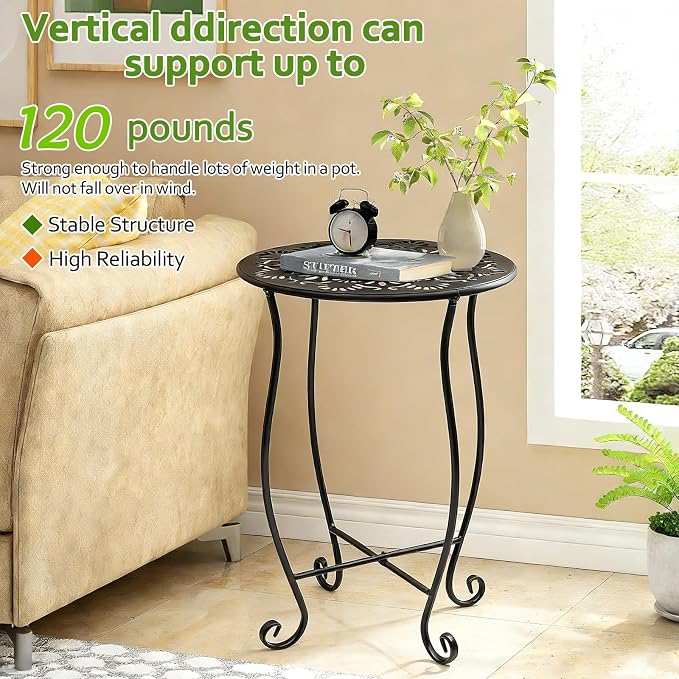 Arbuxzuy 17" Tall Round Metal Outdoor Side Tables for Patio, Decorative Black Flower Pot Stand, Rustproof Potted Holder, 120 lbs Load Capacity (4pcs)
