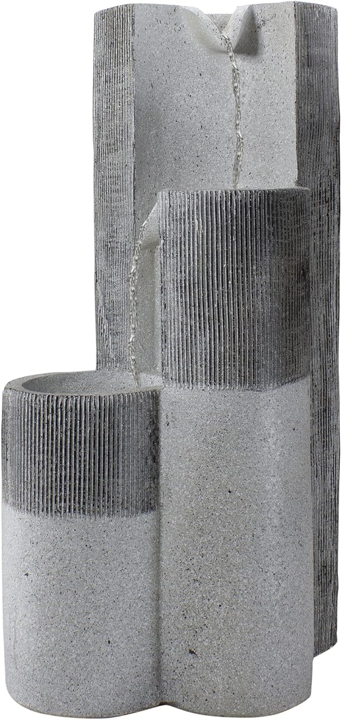 Speckled Modern Style 3-Tier Rainfall Outdoor Water Fountain - 24" - Gray