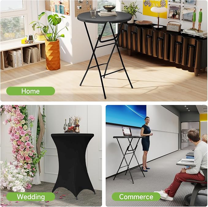 Real Relax 32 in Plastic Folding Round Table Bar Height, HDPE Matrial and 350LB Weight Capacity,High Top Table for Outdoor Party, Cafes,Backyard,Dining Room,Wedding Event,1 Pack, Black