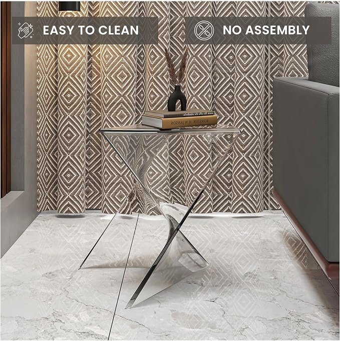 LeisureMod 15.75" Triangular Side Table, Stackable Plastic Accent End Table for Indoor & Outdoor Use, Weather-Resistant Modern Patio & Living Room Table, Set of 2, Clear
