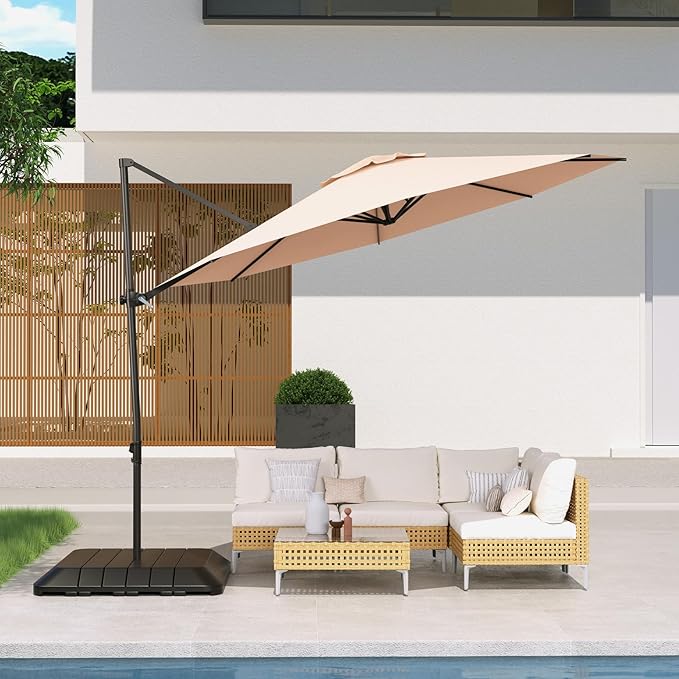 Grand patio 10Ft Patio Cantilever Umbrella with Cross Base, Outdoor Offset Umbrella with 360-degree Rotation, Crank and Easy Tilt, Champagne