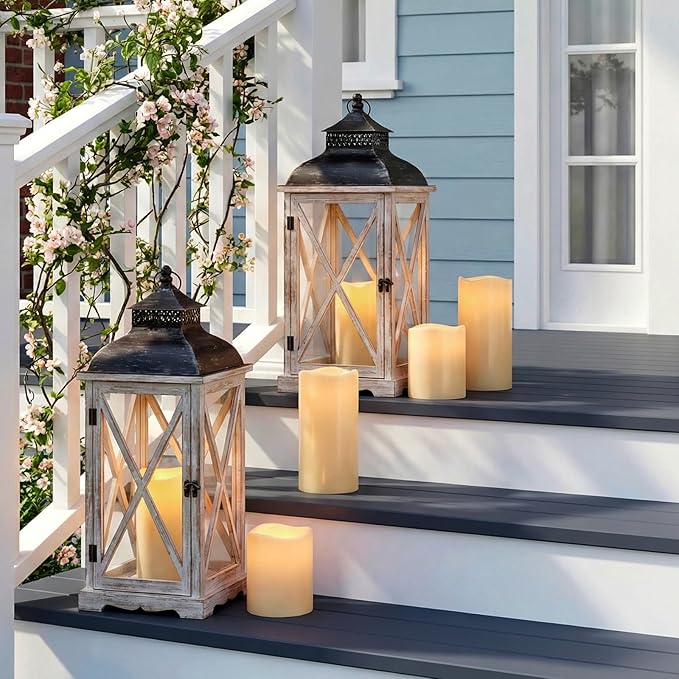 6" 8" 10" x 5" Waterproof Extra Large Outdoor Flameless Candles Battery Operated LED Flickering Pillar Candles with Remote and Timer for Indoor Outdoor Lanterns, Long Lasting, Ivory, Set of 3