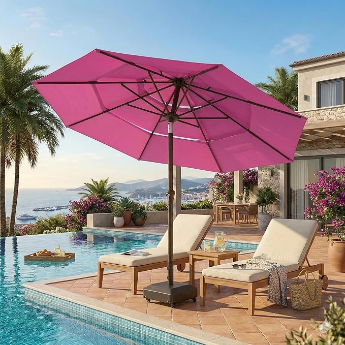 10ft Patio Umbrella, 3 Tier Outdoor Market Table Umbrellas with 8 Fiberglass Ribs and Push Button Tilt, Windproof, Vented Canopy, UV Protection for Deck, Pool, Backyard