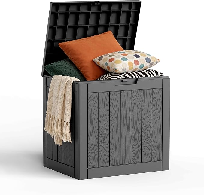 30 Gallon Outdoor Deck Box, Lockable Waterproof Outdoor Storage Boxes For Garden Tools,Indoor Cushions,Accessories Outside Storage Resin Weatherproof Container(Black)