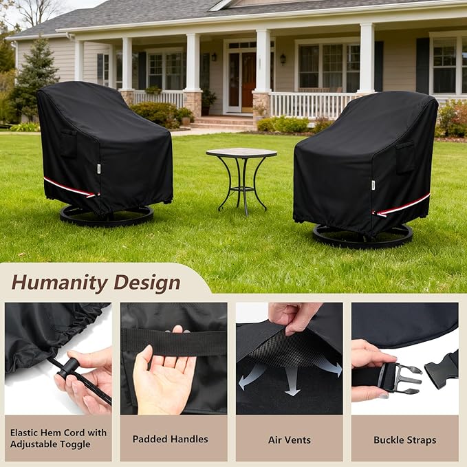 Patio Chair Covers for Outdoor Furniture Waterproof 4 Pack, Heavy Duty Waterproof Outdoor Swivel Chair Cover (35"W x37"D x36"H - Black)