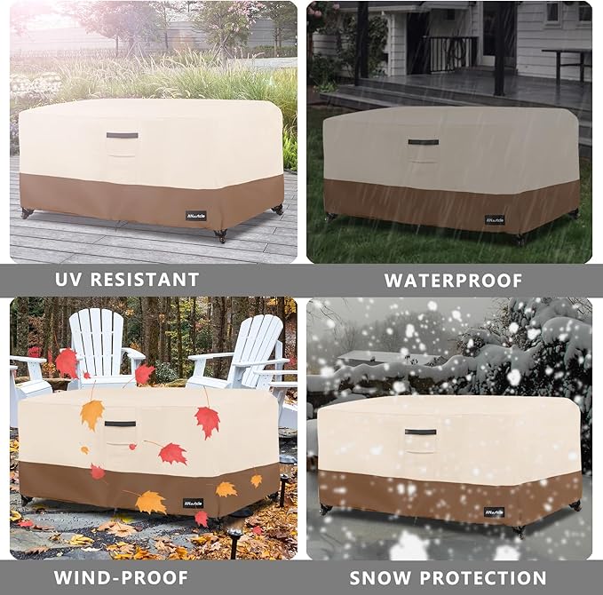ANartcle Patio Coffee Table Cover, 600D Waterproof Heavy Duty Rectangular Outdoor Table Cover,Patio Furniture Covers,48 x 28 x 16 inch,Beige&Brown.