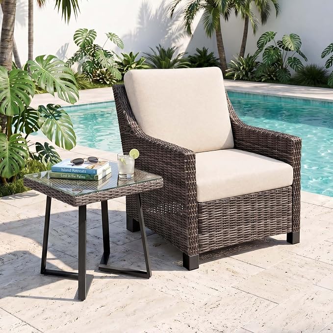 Wicker Patio Conversation Set, Outdoor Patio Chair Set with Deep Seating, Wide Armrests & Thick Cushions, All-Weather Outdoor Furniture Set for Patio, Porch, Deck & Backyard