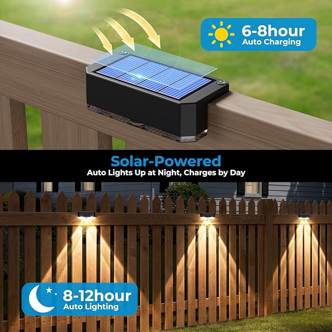 Peasur 12 Pack Solar Fence Lights Outdoor, Deck Light Solar Powered, Waterproof Led Riling Solar Lights for Outside Step Yard, Warm White