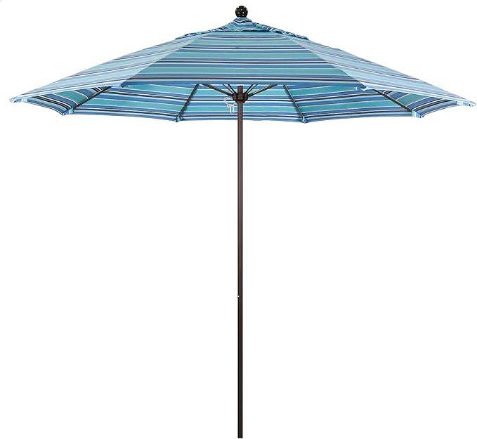 California Umbrella 9' Rd. Venture Series Contract Grade Patio Umbrella, Push Open Pin Stop, Bronze Finish, Sunbrella Dolce Oasis