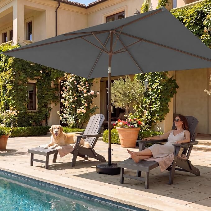 BRIOPAWS 6.5X10 FT Rectangular Patio Umbrella with Base Included | Rectangle Outdoor Umbrellas | 6 Sturdy Steel Ribs | Push Button Tilt & Crank | Heavy Duty for Garden Lawn Deck Backyard Pool |