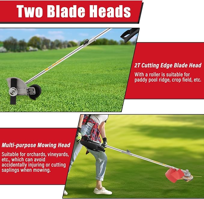 35.88CC Gas Weed Wacker 4-Stroke Gas Powered Weed Eater 0.75KW Grass String Trimmer Powerful Lawn Edger with 2 Blade Heads Grass Tools for Garden, Urban Greening | US Stock