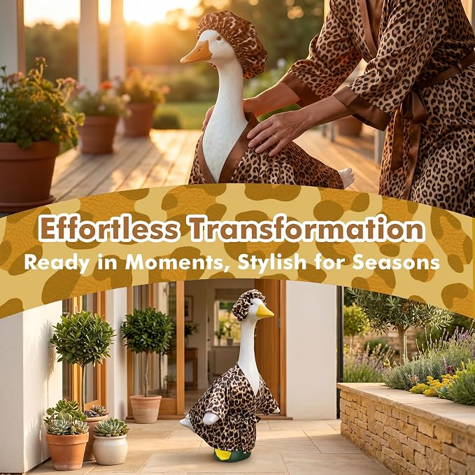 holoith Leopard Porch Goose Outfit for 23 inch Goose Statue | Leopard Print Bathrobe, Cap, Summer Porch Goose Clothes Decor Lawn Yard Garden Patio Decor