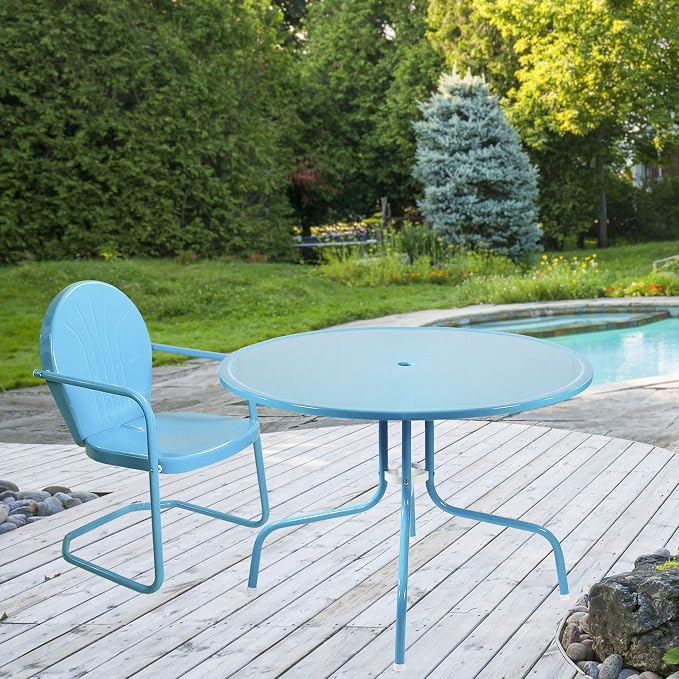 Northlight 39.25-Inch Outdoor Retro Metal Tulip Dining Table, Sky Blue