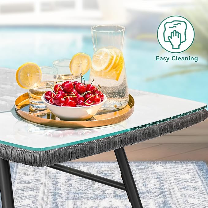 YITAHOME 4-Piece Patio Furniture Set, Wicker Outdoor Bistro Set, All Weather Rattan Patio Conversation Set with Soft Cushions and Glass Side Table for Backyard, Balcony, Deck - Navy Blue