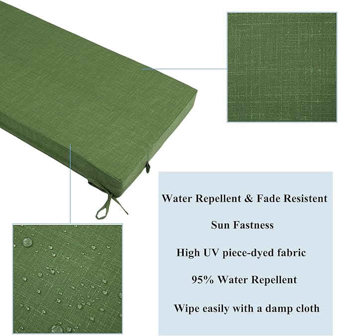 FUNHOME Outdoor Bench Cushion Covers,48" x 18" x 3", No Insert! Patio Cushion Covers for Outdoor Furniture,Water Resistant Covers 1 Pack, Moss Green(Covers ONLY)