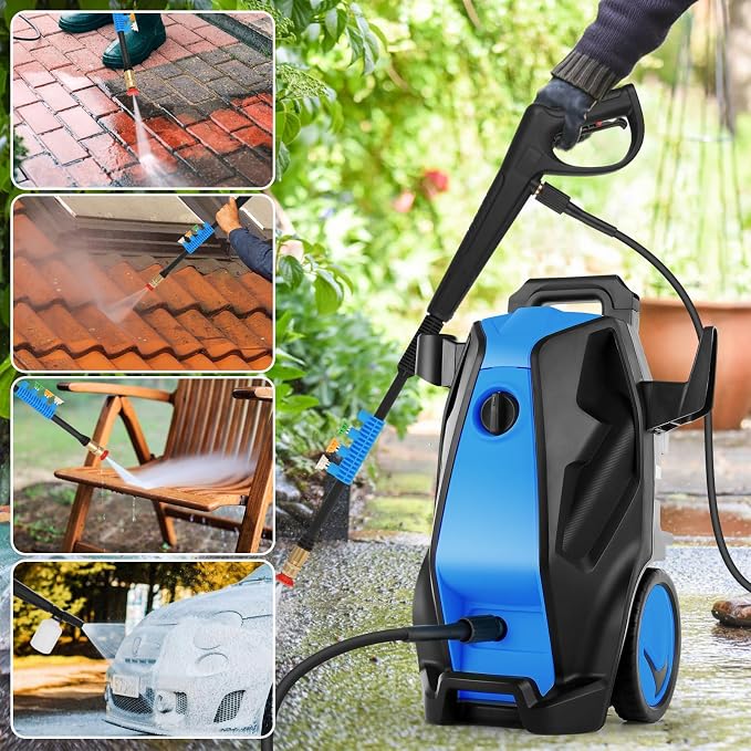 5000PSI 4.0GPM Heavy Duty Electric Pressure Washer with 33 FT Extension Hose, 4 QCNozzles and 500ml Foam Cannon for Cars/Fences/Driveways/Patios/Home Cleaning, Blue
