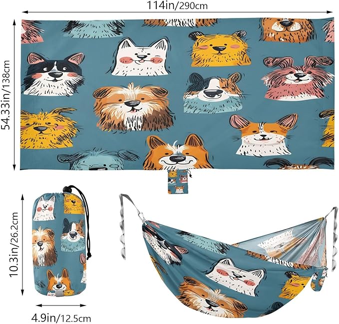Hammocks for Outside Cartoon Dog Camping Hammock Portable Hammocks with Tree Straps and Carry Bag Camping Accessories for Hiking Beach Outdoor