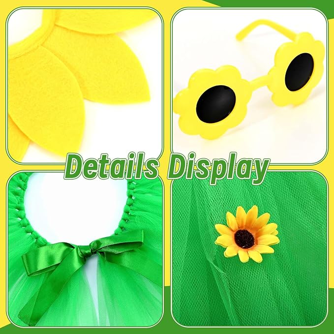 JcHrmers Sunflower Porch Goose Outfits Spring Summer Goose Outfit Headpiece Glasses Tutu Skirt Fits 23" Cement Plastic Goose Statue for Outdoor Lawn Garden Yard Patio Decor