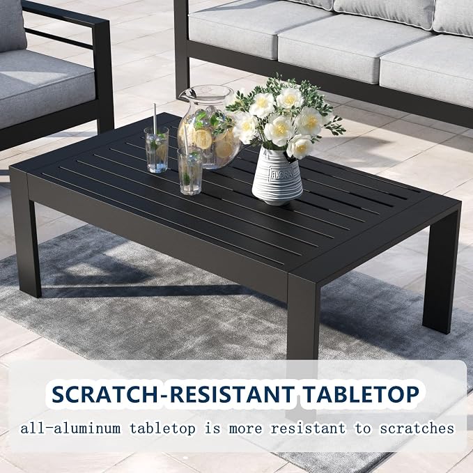 7 Pieces Aluminum Outdoor Patio Furniture Set with Coffee Table, Modern Metal Conversation Sofa Set with Deep Seating for Porch
