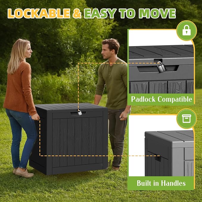 30 Gallon Waterproof Resin Deck Box, UV Resistant Outdoor Storage for Garden, Patio, Porch, Delivery,Striped Black