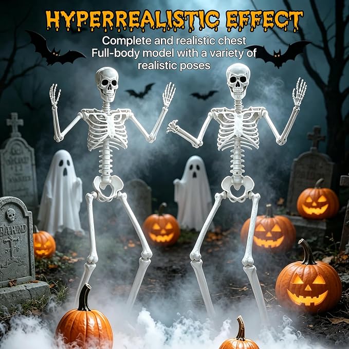 HBSTK 36 Inches Motion&Sound Activated Moving Jaw&Speaking&Glowing Eyes Pose-N-Stay Halloween Skeleton Life Size Full Body Posable Movable Jonints Halloween Decoration Décor