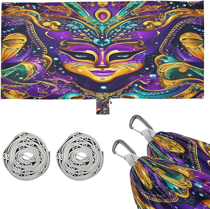 Mardi Gras Carnival Jewelry Feather Lipstick Outdoor Hammock with Tree Straps Tree Hammock for Outside Beach Patio Garden