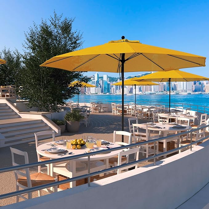 California Umbrella 11Ft Commercial Grade Market Umbrella, Pulley Lift, Aluminum/Fiberglass, 2mm pole wall, Black Frame, Solution Dyed Lemon Fabric