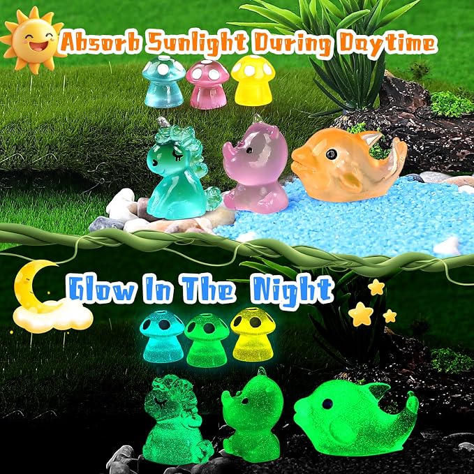 160PCS Luminous Mini Resin Animals 96 Styles Variety Mini Resin Figures | Mini animal figurines bulk, waterproof, fade-resistant for fairy garden, landscape accessories, hide crafts, aquarium decor