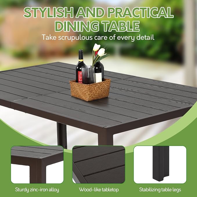 7 Piece Patio Dining Set for 6, 6 Stackable Textilene Chairs and 1 Dining Table Outdoor Furniture Set, Brown