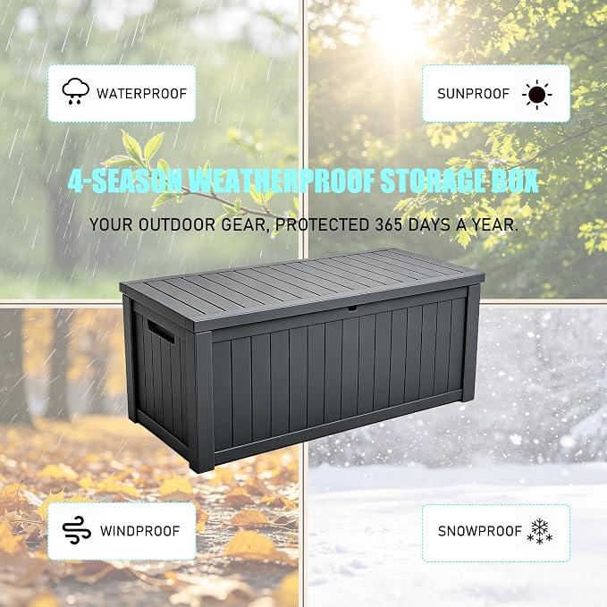 Outdoor Storage Solution with Deck Box Design, Multi-purpose Patio Furniture for Garden Tools, Shoe Storage & Cushions, Strong Storage Bins with Lids Style (darkgray)