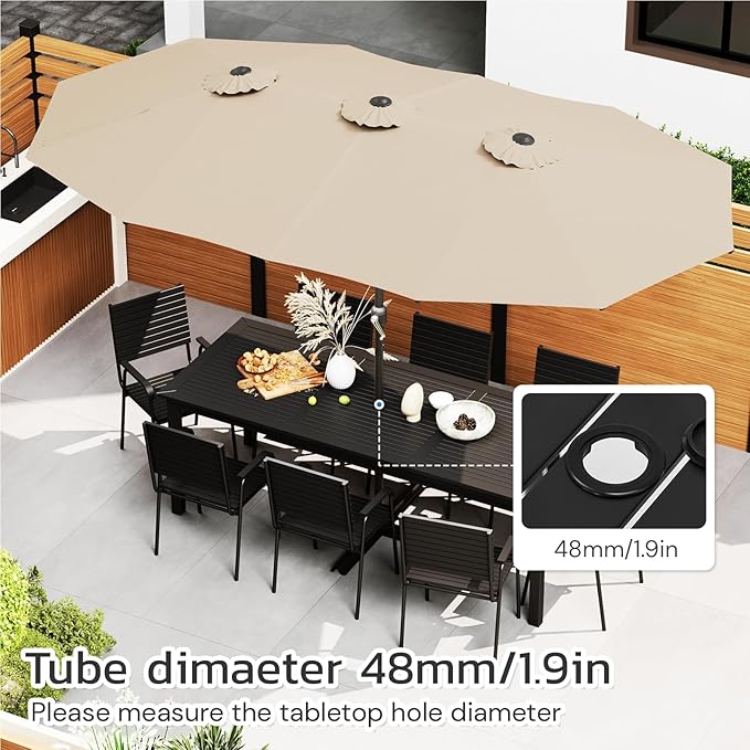 AECOJOY 15x9ft Large Patio Umbrella, Double-Sided Umbrella Outdoor Patio, Rectangle Market Table 177''x104'' Umbrellas with Crank Air Vents for Deck Pool Patio (1.9" Pole, Tan)