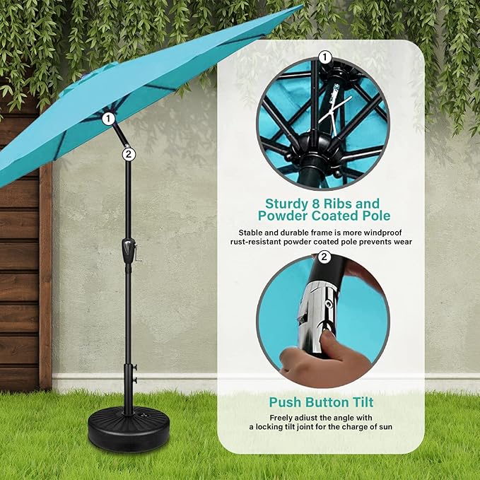 YSSOA 9' Patio Umbrella Outdoor Table Market Yard Umbrella with 8 Sturdy Ribs, Turquoise