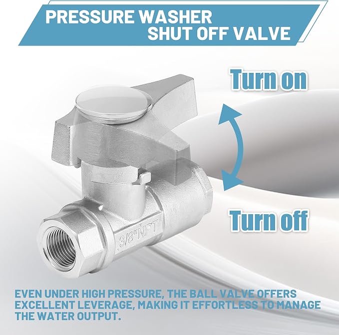 Ball Valve Pressure Washer, 3/8" Quick Connect Ball Valve Kit, High Pressure Shut Off Valve for Power Washer Hose, 5000 PSI, Stainless Steel