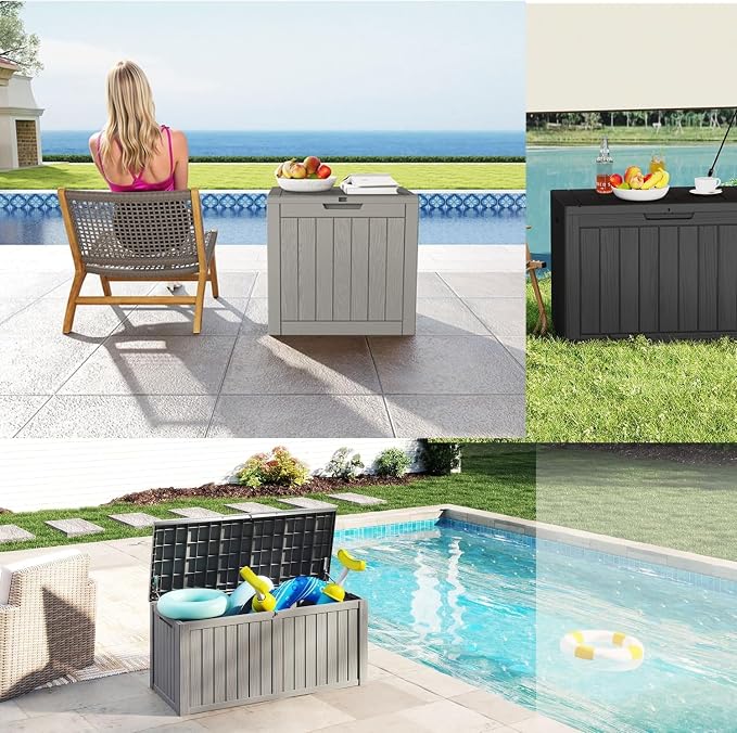 Outdoor Storage Box, 50 Gallon Waterproof Deck Storage Box, Lockable Patio Storage Bins for Package Delivery, Porch, Garden Tool, Cushions, Anti-Theft Weatherproof & UV-Resistant Parcel Drop Box