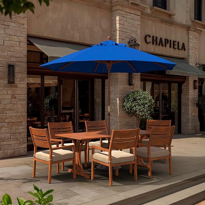 California Umbrella 9' Premium Commercial Hardwood Patio Umbrella, Manual Lift With Olefin Kiwi Fabric