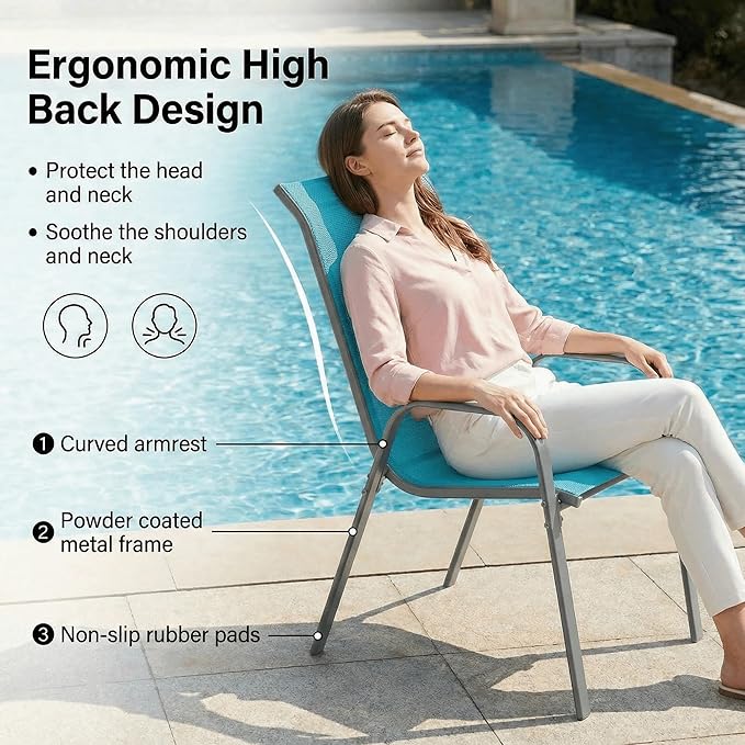 Arlopu 5 Piece Outdoor Patio Dining Set (Umbrella not Included), Porch Furniture with 4 Textline Chairs, 1 Square Glass Table for Garden, Backyard and Poolside, Lawn (Blue)