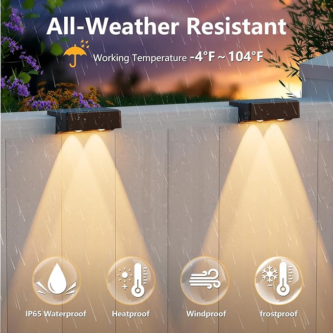 VOLISUN Solar Deck Lights 8 Pack, Warm White, Cool White and RGB Color Glow LED Large Size Lamp, IP65 Waterproof Solar Fence Lights Outdoor for Step, Patio, Fence, Railing, Wall, Stairs