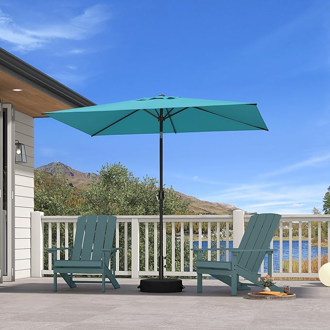 PURPLE LEAF 6.5' x 10' Rectangular Patio Umbrella Outdoor Table Umbrella Aluminum Frame Market Umbrella Sun Umbrella for Garden Deck Lawn Pool Turquoise Blue