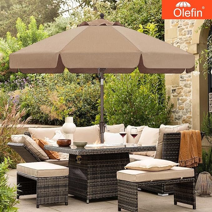 MASTERCANOPY 9ft Olefin Valance Patio Umbrella with Tilt Crank, 5-Year-Non-Fading Canopy & 8 Fiberglass Ribs for Deck, Patio, and Garden