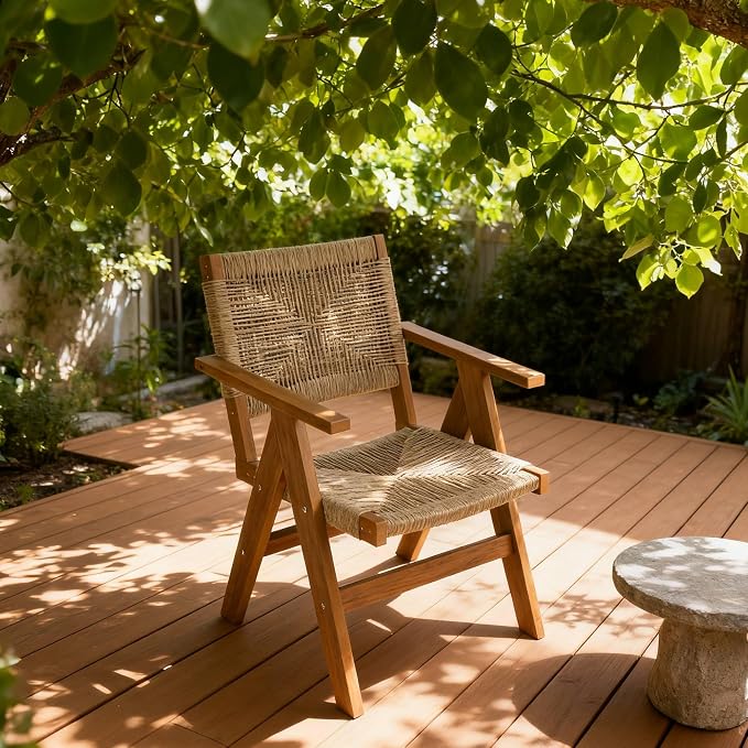 Patio Outdoor Chair, Dining Chair, Durable HIPS Material, Ergonomic Design, Mesh Chair for Patio, Gardens, Pool, Camping ect.（Teak Color）