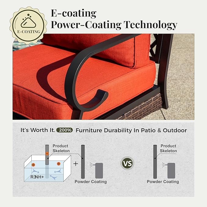 Patio Furniture Set with Coffee Table, Outdoor Conversation Set with 2 x Fixed Chairs, 1 x 2-Seat Sofa, 1 x 3-Seat Sofa for Lawn Garden Backyard, Red