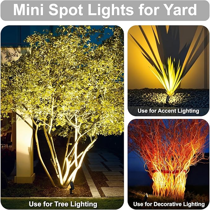Mini Low Voltage Spot Lights Outdoor, 5W 12V LED Landscaping Spot Lights Wired for Outdoor Uplighting Yard Garden Tree House, 60° Beam Angle, 2200K/2700K/3000K/4000K /5000K, Black, 1PK