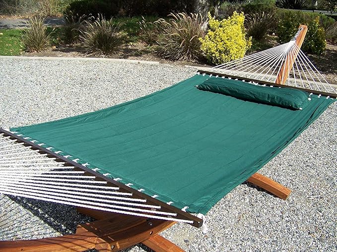 Deluxe Quilted Elegant Green, Double Padded Hammock Bed w/Pillow. 2 Person Bed. 425 LB Capacity. Stand NOT Included