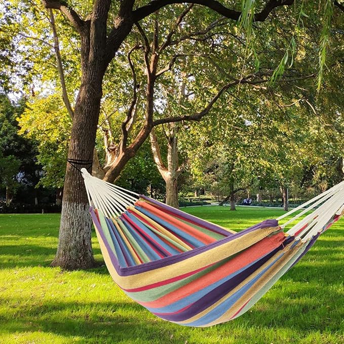 Vasitelan Hammock with Space Saving Steel Stand Included 2 Person Heavy Duty Outside Garden Yard Outdoor 330lb Capacity 2 People Standing Hammocks and Portable Carrying Bag (Colorful)