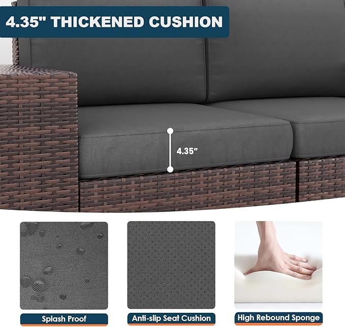 Patio Furniture Set, 12 Pieces Outdoor Sectional Sofa Conversation Sets with Waterproof Cover Modern Wicker Seating Set, 4'' Thickened Cushions & 2 Glass Coffee Table, Grey