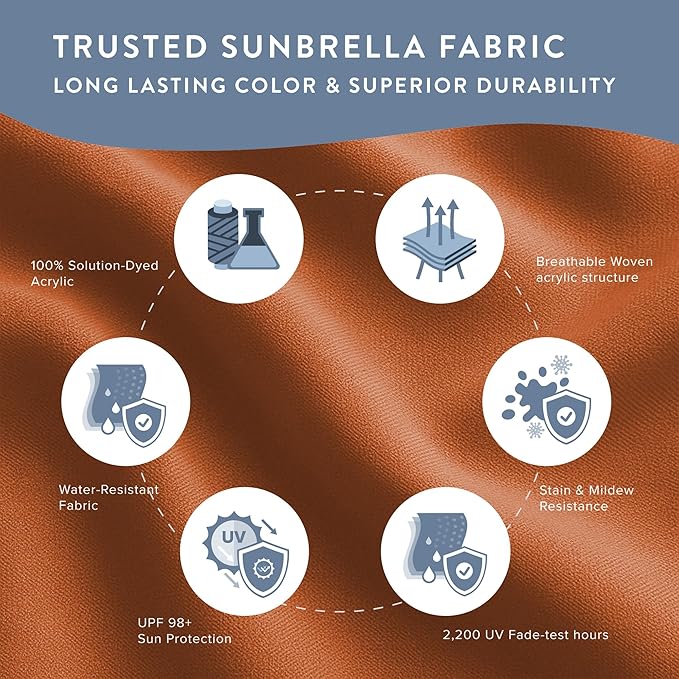 California Umbrella 12-Year Protection 9-Ft Outdoor Patio Umbrella, Sunbrella Fade-Resistant Fabric, Auto-Tilt, Heavy Duty Aluminum Frame, 8 Reinforced Ribs for Pool or Deck, Bronze Pole, Tuscan