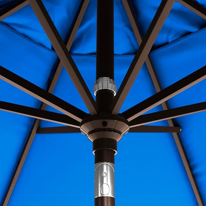California Umbrella 5-Year-Non-Fading, 9Ft Premium Patio Umbrella, Hand-Crank, Button-Tilt, Bronze Frame, Solution Dyed Royal Blue Fabric