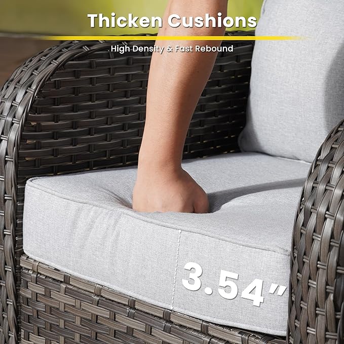 8 Pieces Outdoor Patio Furniture Set with Coffee Table, All Weather Wicker Patio Conversation Sets with Rocking Chairs, Balcony Furniture Sets for Backyard, Garden, Poolside, Grey