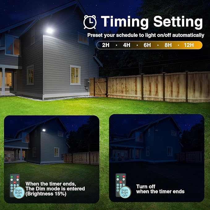 Onforu 150W Dusk to Dawn LED Outdoor Flood Light with Timer, Adjustable Brightness up to 15000lm, IP66 Waterproof Security Light with Plug for Yard 2 Pack